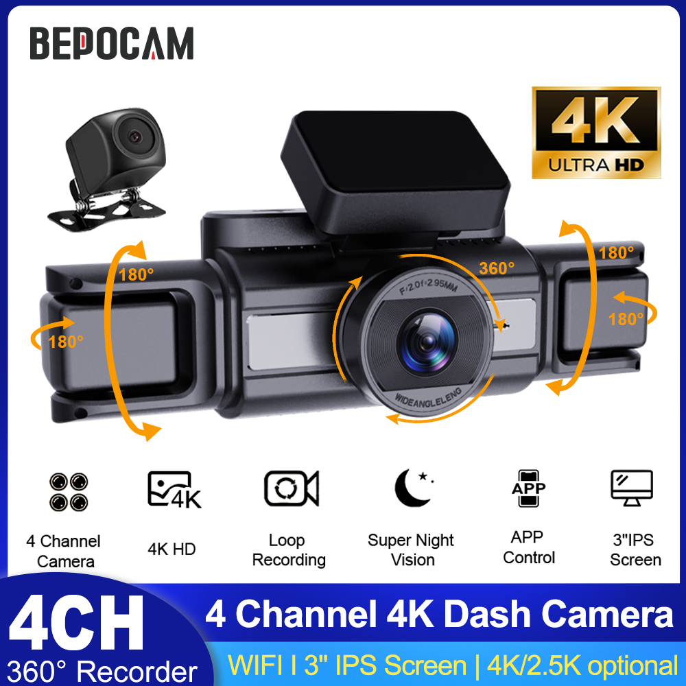 Panoramic Dash Cam 360 - BEPOCAM 4CH 4K Kamera samochodowa 360