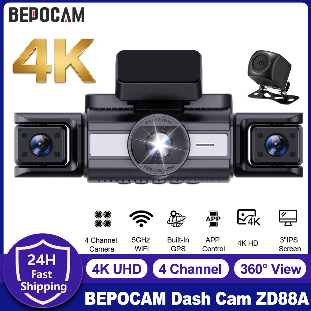 Panoramic Dash Cam 360 - BEPOCAM 4-kanałowy wideorejestrator samochodowy 4K z